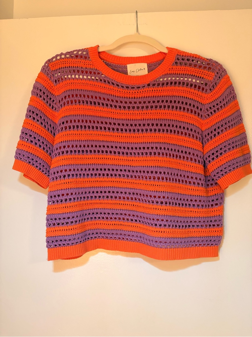 Eye Catching Orange & Purple Crochet Short Sleeve Top